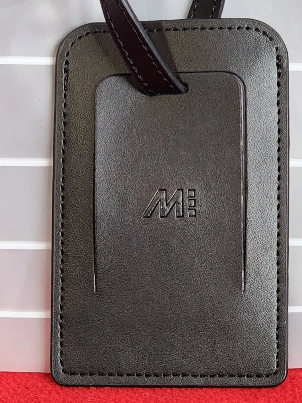 Monos Midnight Black Vegan Leather Watch Band Safety Luggage Tag w/Address Card